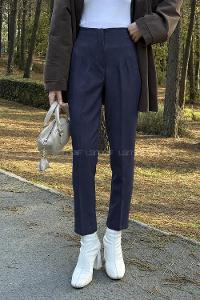 Navy Blue Crepe Fabric High Waist Carrot Pant Pants