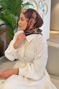Lamelif Gül Desen Soft Eşarp Acı Kahve