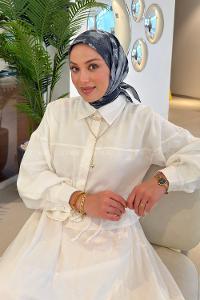 Lamelif Gül Desen Soft Eşarp Antrasit