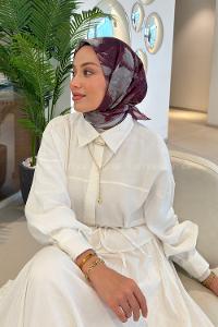 Lamelif Gül Desen Soft Eşarp Bordo