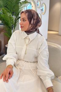 Lamelif Gül Desen Soft Eşarp Camel