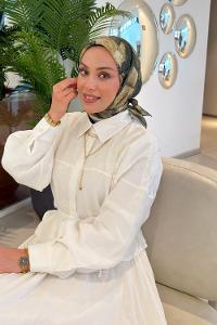 Lamelif Gül Desen Soft Eşarp Haki