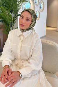 Lamelif Gül Desen Soft Eşarp Mint Yeşili