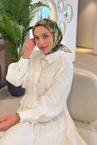 Lamelif Gül Desen Soft Eşarp Mint Yeşili