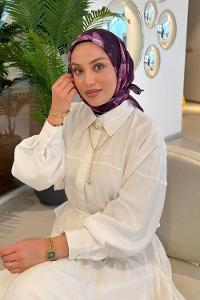 Lamelif Gül Desen Soft Eşarp Mor