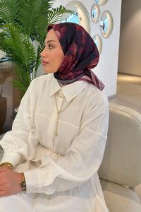 Lamelif Gül Desen Soft Eşarp Mürdüm Siyah