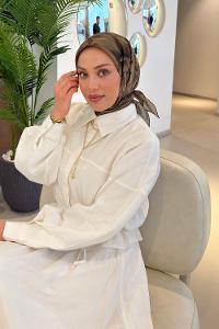 Lamelif Lotus Desen Soft Eşarp Asker Yeşili