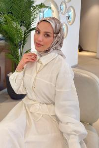 Lamelif Lotus Desen Soft Eşarp Bej
