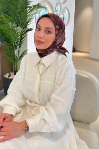 Lamelif Lotus Desen Soft Eşarp Kahverengi