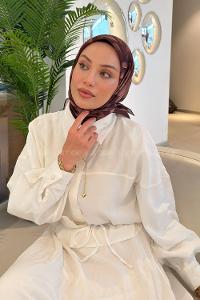 Lamelif Lotus Desen Soft Eşarp Kahverengi