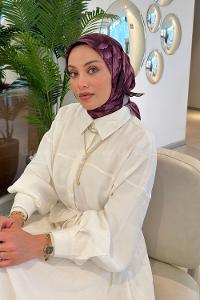 Lamelif Lotus Desen Soft Eşarp Mürdüm