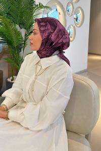 Lamelif Lotus Desen Soft Eşarp Mürdüm