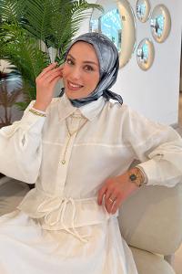 Lamelif Bohem Çiçek Desen Soft Eşarp Antrasit