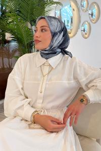 Lamelif Bohem Çiçek Desen Soft Eşarp Antrasit