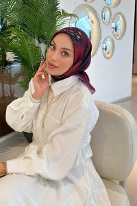 Lamelif Bohem Çiçek Desen Soft Eşarp Bordo