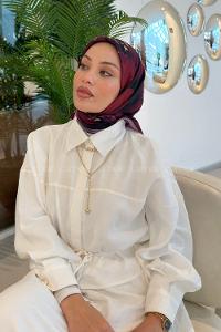 Lamelif Bohem Çiçek Desen Soft Eşarp Bordo