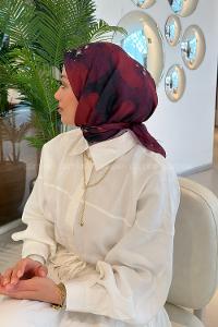 Lamelif Bohem Çiçek Desen Soft Eşarp Bordo