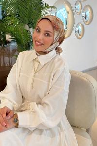 Lamelif Bohem Çiçek Desen Soft Eşarp Camel