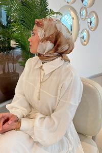 Lamelif Bohem Çiçek Desen Soft Eşarp Camel