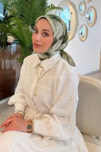 Lamelif Bohem Çiçek Desen Soft Eşarp Haki