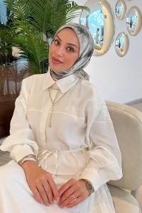 Lamelif Bohem Çiçek Desen Soft Eşarp Koyu Bej