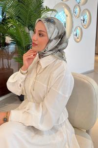 Lamelif Bohem Çiçek Desen Soft Eşarp Koyu Bej