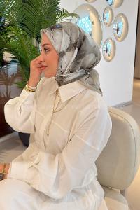 Lamelif Bohem Çiçek Desen Soft Eşarp Koyu Bej