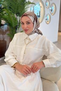 Lamelif Bohem Çiçek Desen Soft Eşarp Koyu Yeşil Vizon