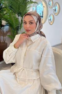 Lamelif Bohem Çiçek Desen Soft Eşarp Koyu Yeşil Vizon