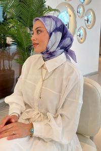 Lamelif Bohem Çiçek Desen Soft Eşarp Lila