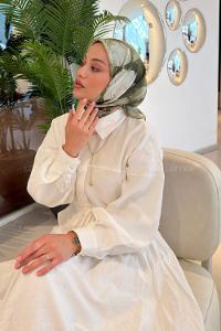 Lamelif Bohem Çiçek Desen Soft Eşarp Mint Yeşili