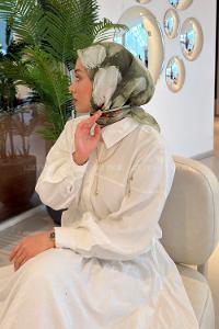 Lamelif Bohem Çiçek Desen Soft Eşarp Mint Yeşili
