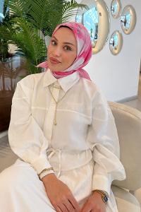 Lamelif Bohem Çiçek Desen Soft Eşarp Şeker Pembe
