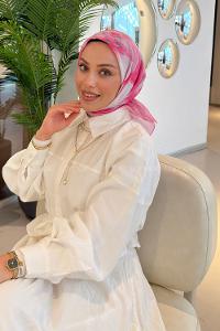 Lamelif Bohem Çiçek Desen Soft Eşarp Şeker Pembe