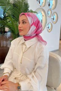 Lamelif Bohem Çiçek Desen Soft Eşarp Şeker Pembe