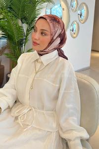 Lamelif Bohem Çiçek Desen Soft Eşarp Tarçın