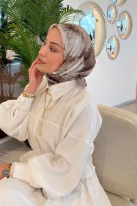 Lamelif Bohem Çiçek Desen Soft Eşarp Vizon