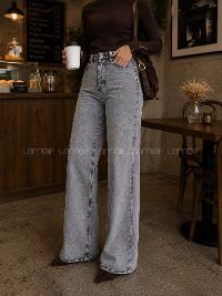 Lamelif Yüksek Bel Wide Leg Pantolon Gri