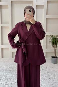 Plum Jacket Collar Long Arm Elastan Polyester Regular Trousers Comfortable Suit