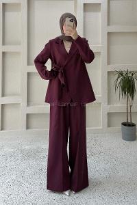 Plum Jacket Collar Long Arm Elastan Polyester Regular Trousers Comfortable Suit