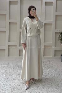 Lamelif Crop Ceket-Etek Takım Taş Rengi