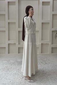Lamelif Crop Ceket-Etek Takım Taş Rengi