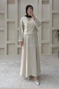 Lamelif Crop Ceket-Etek Takım Taş Rengi