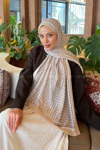 Lamelif  Etnik Desen Bambu Şal Bej