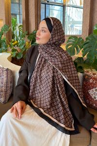 Lamelif  Etnik Desen Bambu Şal Siyah Kahverengi
