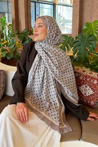 Lamelif Etnik Desen Bambu Şal Vizonrengi
