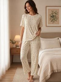 Lamelif Kadın Milan Kumaş Limon  Desen  Pijama Takımı