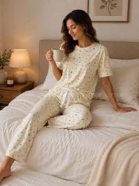Lamelif Kadın Milan Kumaş Limon  Desen  Pijama Takımı