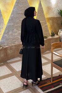 Black Shirt Collar Long Arm Viscose Fabric Flared Skirt Suit
