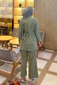 Plum Green Crew Neck Long Arm Cupra Regular Trousers Comfortable Suit